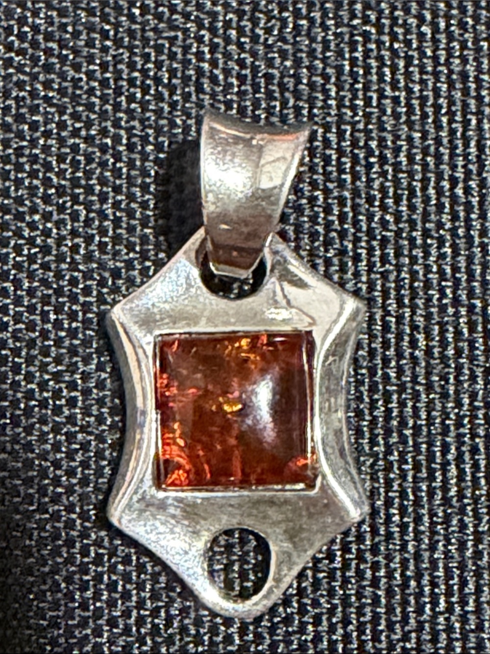 Mexican silver .925 Pendant Necklace Charm with Amber Red Stone